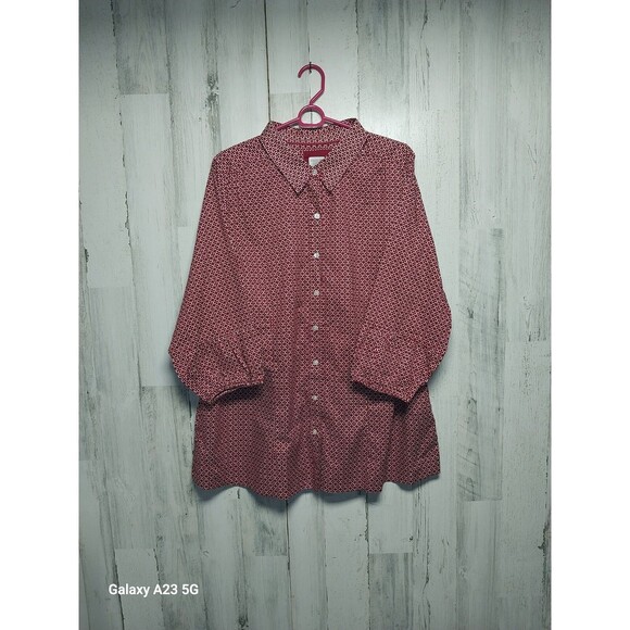 Avenue Signature Red White Button Up Shirt 22/24 NWT - Picture 1 of 7